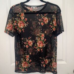 Sheer short sleeve floral elegant top size L